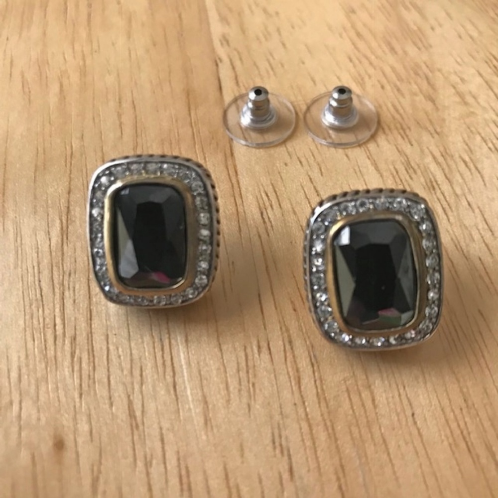 Black Glass Earrings  Rhinestones Wedding Prom New Handmade Valentine